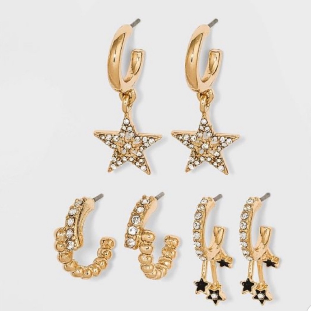 SUGARFIX by BaubleBar Star Charm Huggie Hoop Earring Set 3pc - Gold